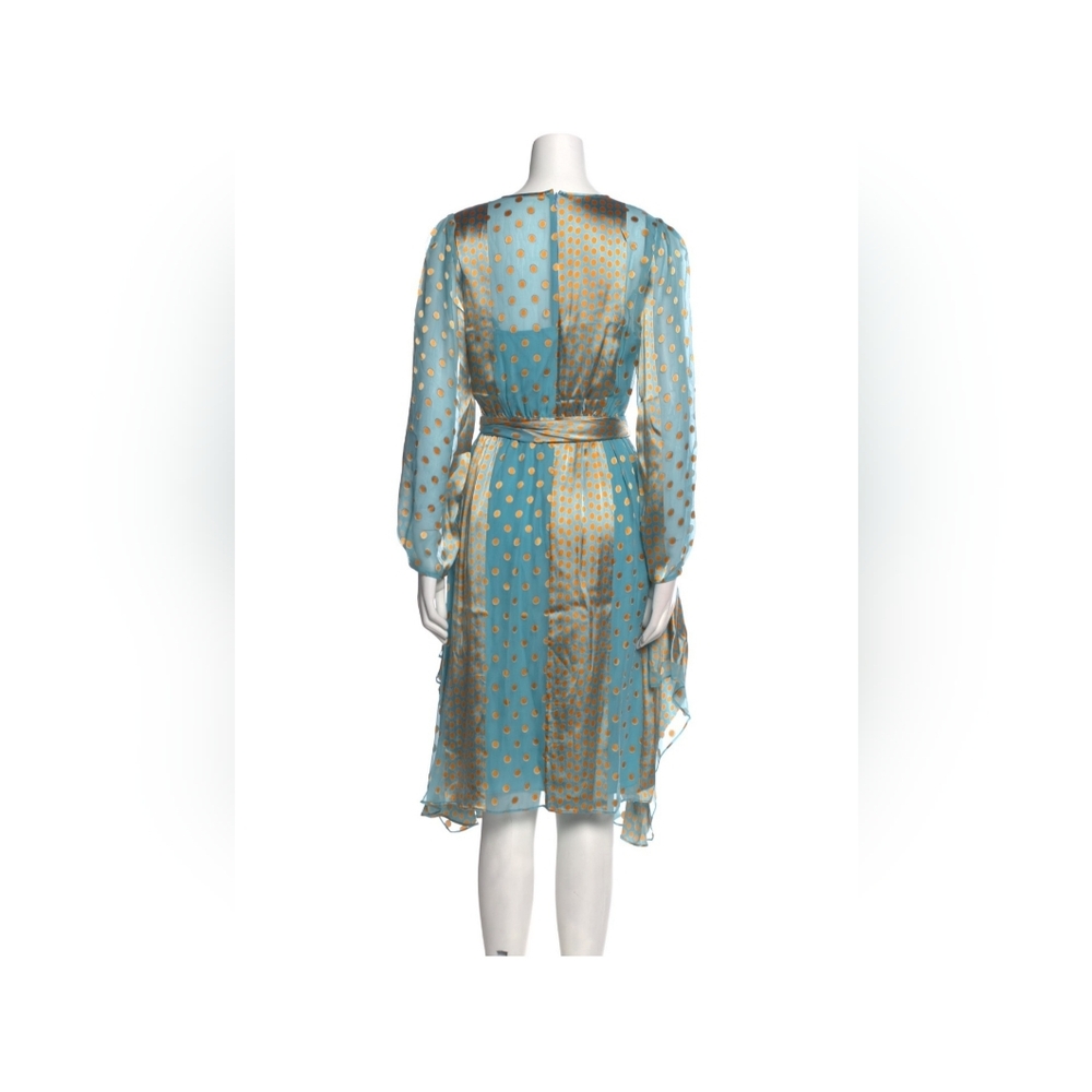 Diane von Furstenberg turquoise silk midi Blue and Gold Polka Dot Dress, Size 2 - Picture 3 of 3